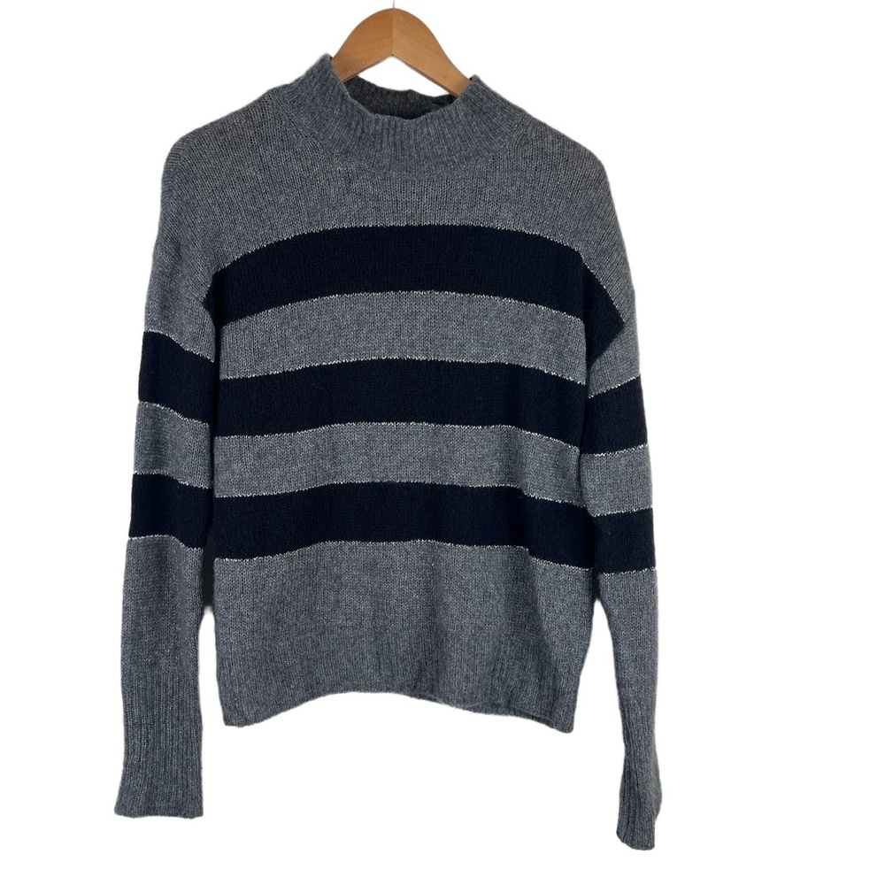 Rails Sweater XS Black Gray Stripe Metallic Mock Neck Cashmere Cozy Quiet Luxury